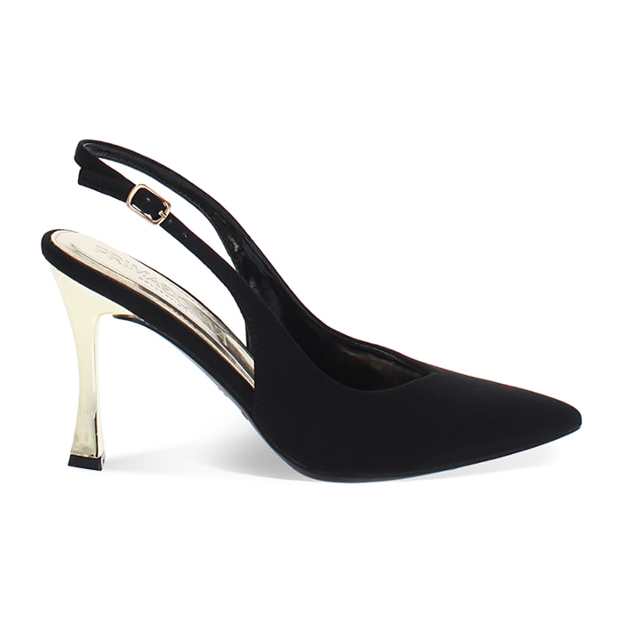 Décolleté slingback donna nere, tacco 9,5 cm