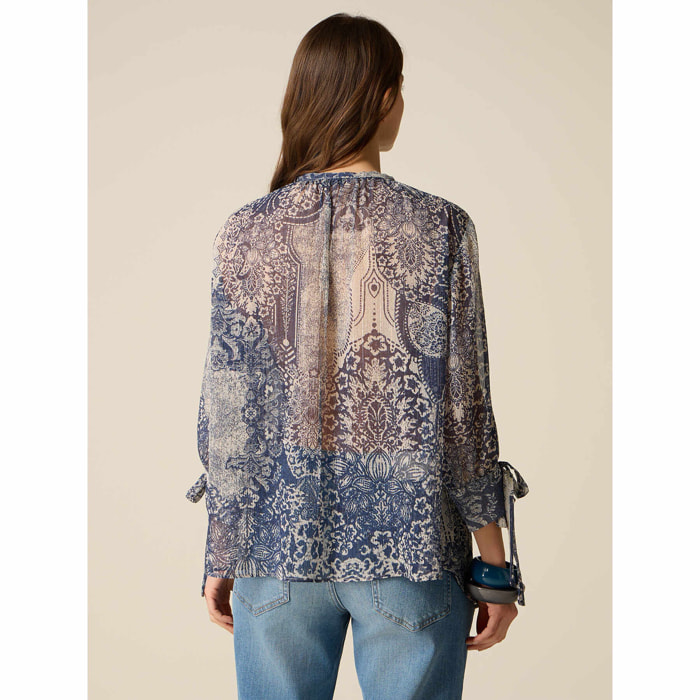 Oltre - Blusa in fantasia con fiocchi - Blu