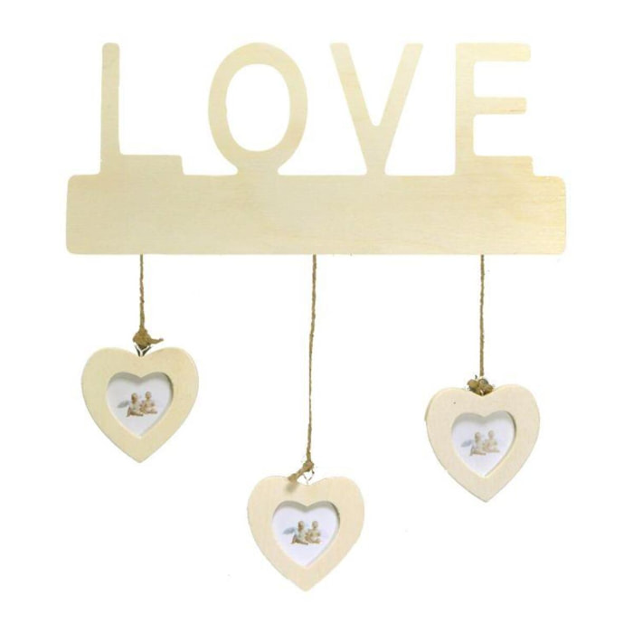 Portafoto da muro love con cuori multiplo 3 foto cm30xh35x1