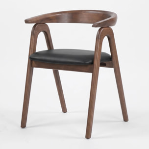Chaise en bois d'hévéa marron et cuir synthétique noir - Hawa