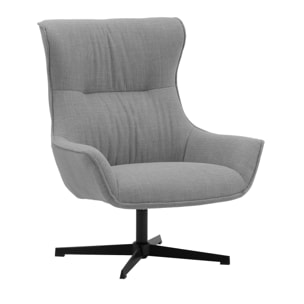 Poltrona girevole RIGA in tessuto grigio e base in metallo nero
