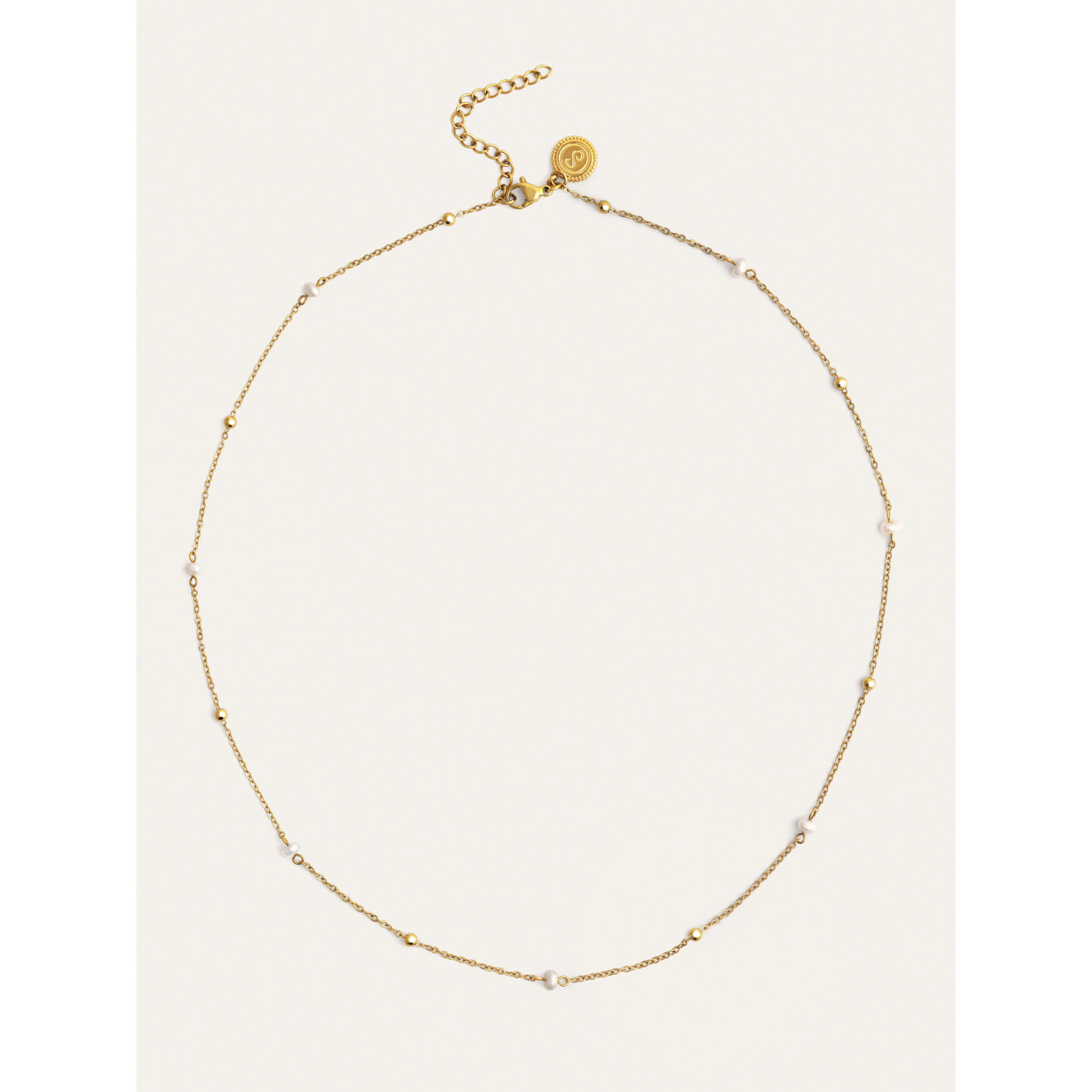 Collar Pearl Dots Acero Baño Oro