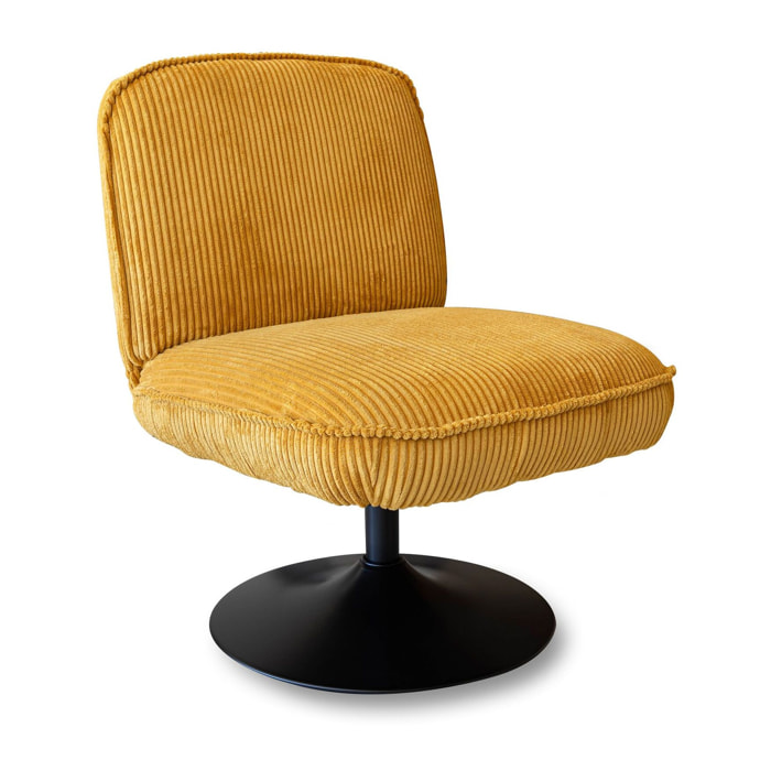 Fauteuil pivotant en velours jaune et pied en métal noir FUNKY