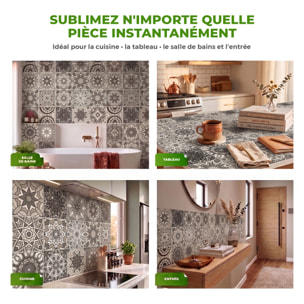 Stickers muraux - Sticker Mural Carrelage adhésif Cuisine Salle de Bain - 12 STICKERS CARRELAGES AZULEJOS NUANCES DE GRIS REYKJAVIK