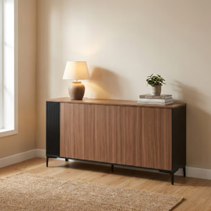 Credenza moderna 3 ante in legno noce e nero 150