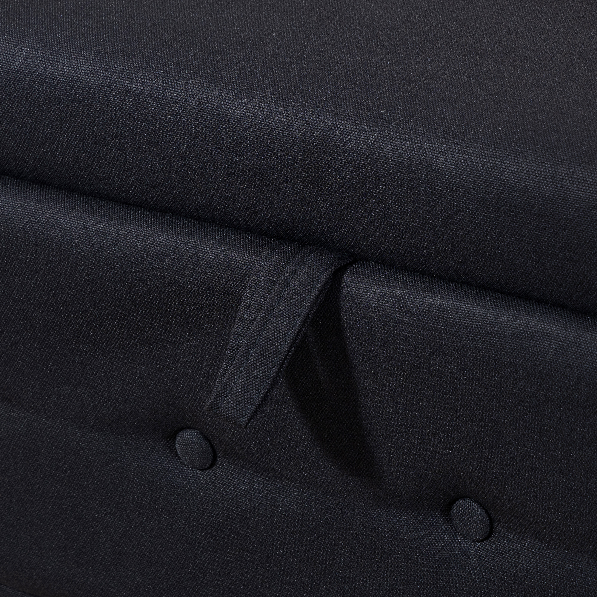 Banquette coffre de rangement 2 en 1 design Chesterfield accoudoirs courbés capitonnés piètement bois noir aspect lin noir