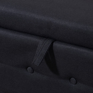 Banquette coffre de rangement 2 en 1 design Chesterfield accoudoirs courbés capitonnés piètement bois noir aspect lin noir