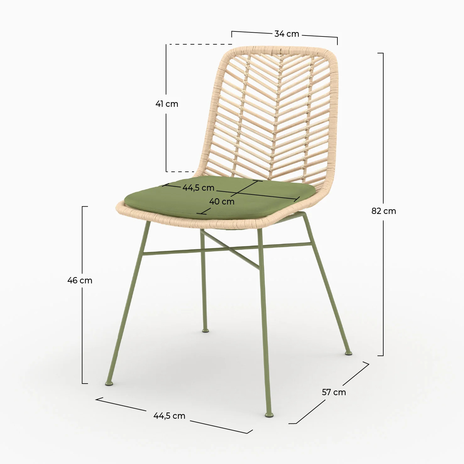Lot de 2 chaises en rotin et tissu vert olive  - Tamara