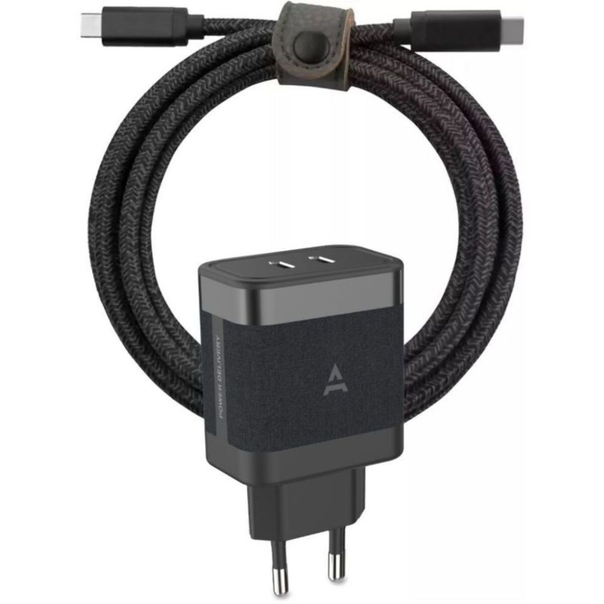Chargeur + câble ADEQWAT 2x USB-C 65W + Câble USB-C 2M Noir