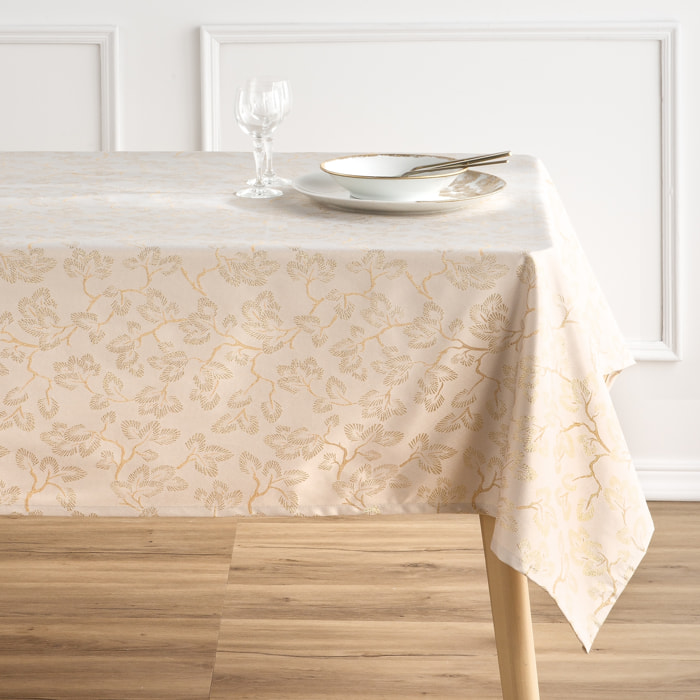 Nappe nöel tissu jacquard antitaches BRANCHES GOLD