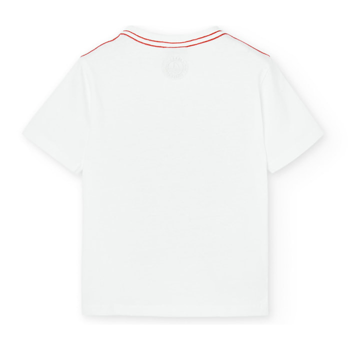 Camiseta en blanco con mangas cortas y dibujo frontal