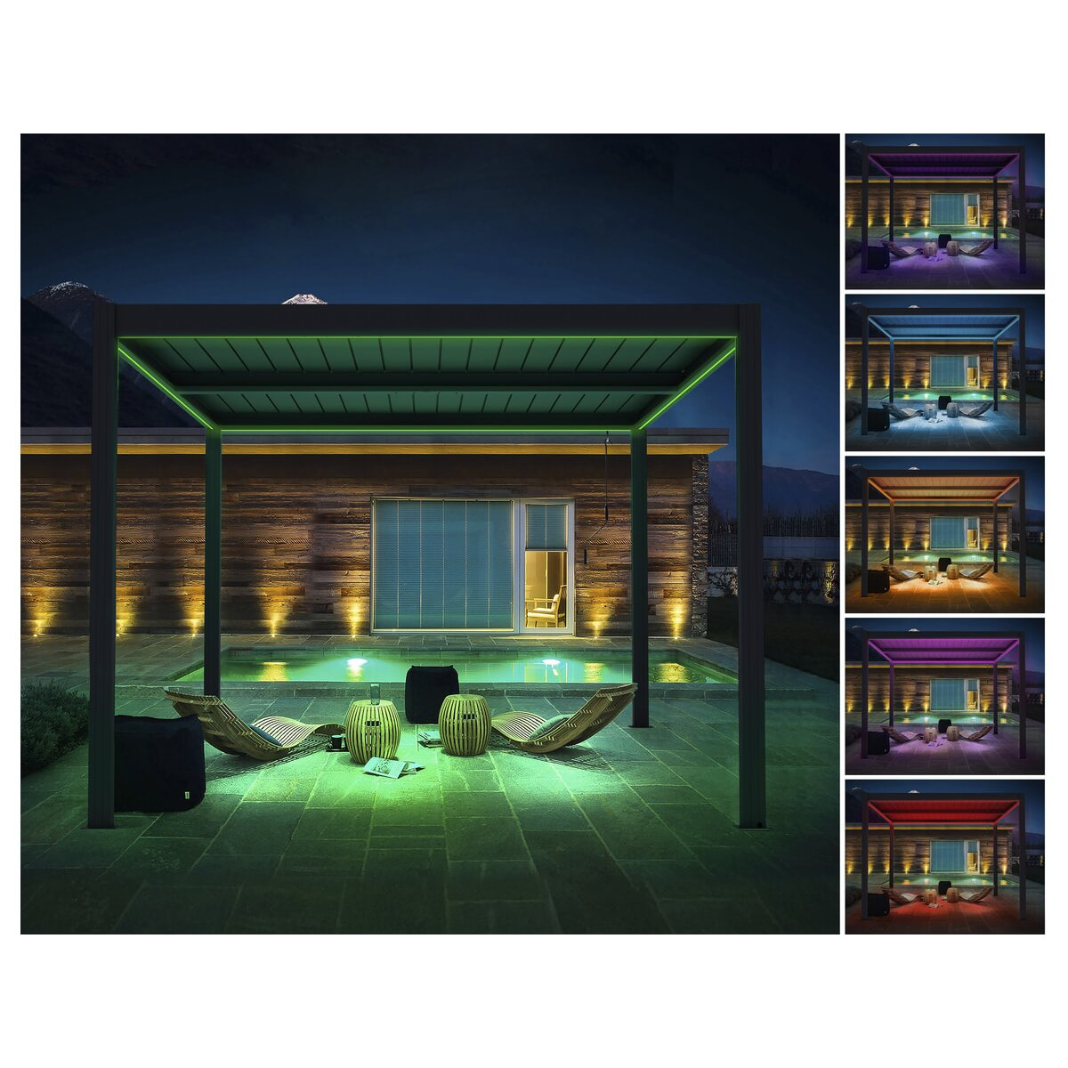 Pergola bioclimatique avec led "Windsor premium" en aluminium 3 x 4 - Gris