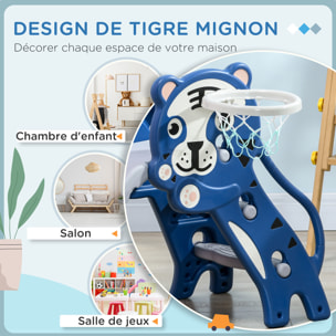 Toboggan enfant panier basket design tigre 18-36 mois usage intérieur - balle, pompe incluses - PE bleu gris