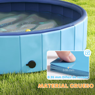 Piscina para Perros Plegable con Aspersor Bañera Portátil para Mascotas Grandes de PVC Antideslizante y Resistente al Desgaste para Interiores y Exteriores Ø120x30 cm Azul Claro