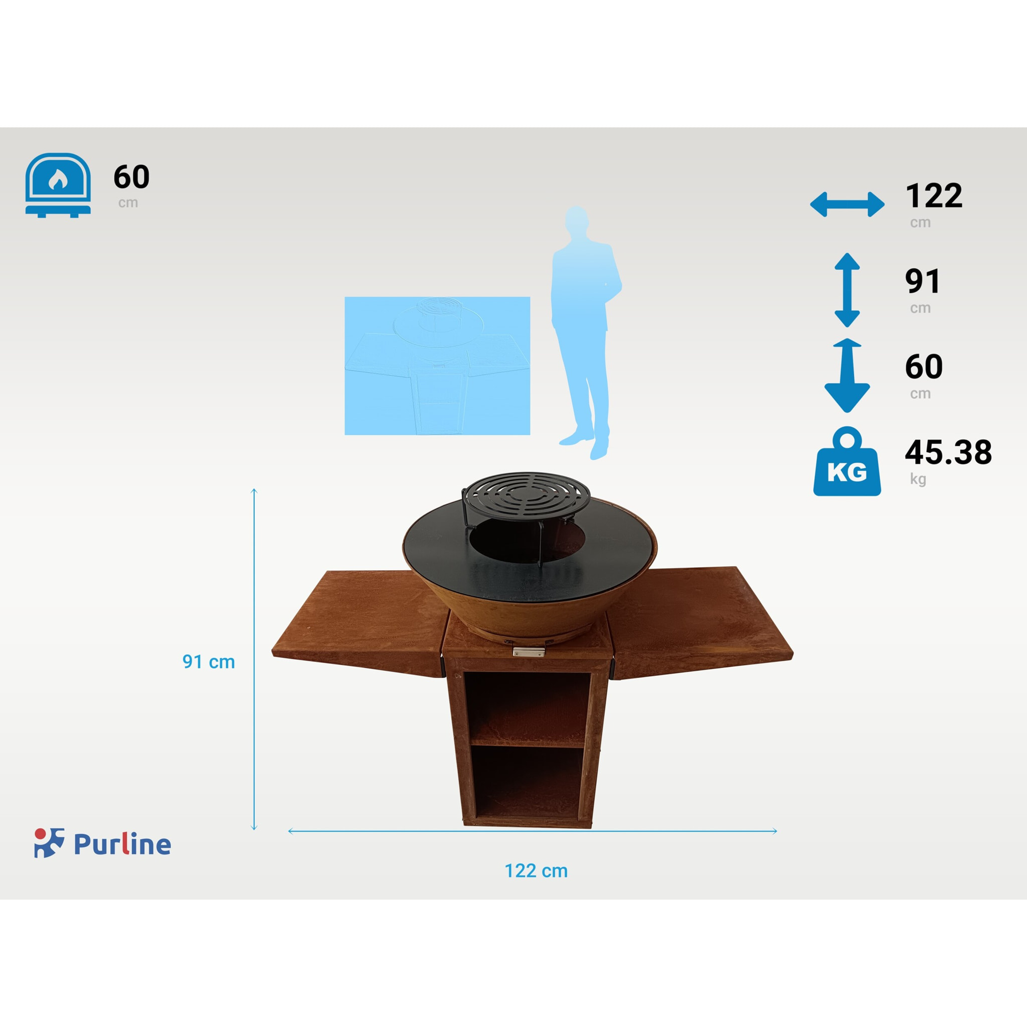 Barbecue avec plaque ronde, grill et support