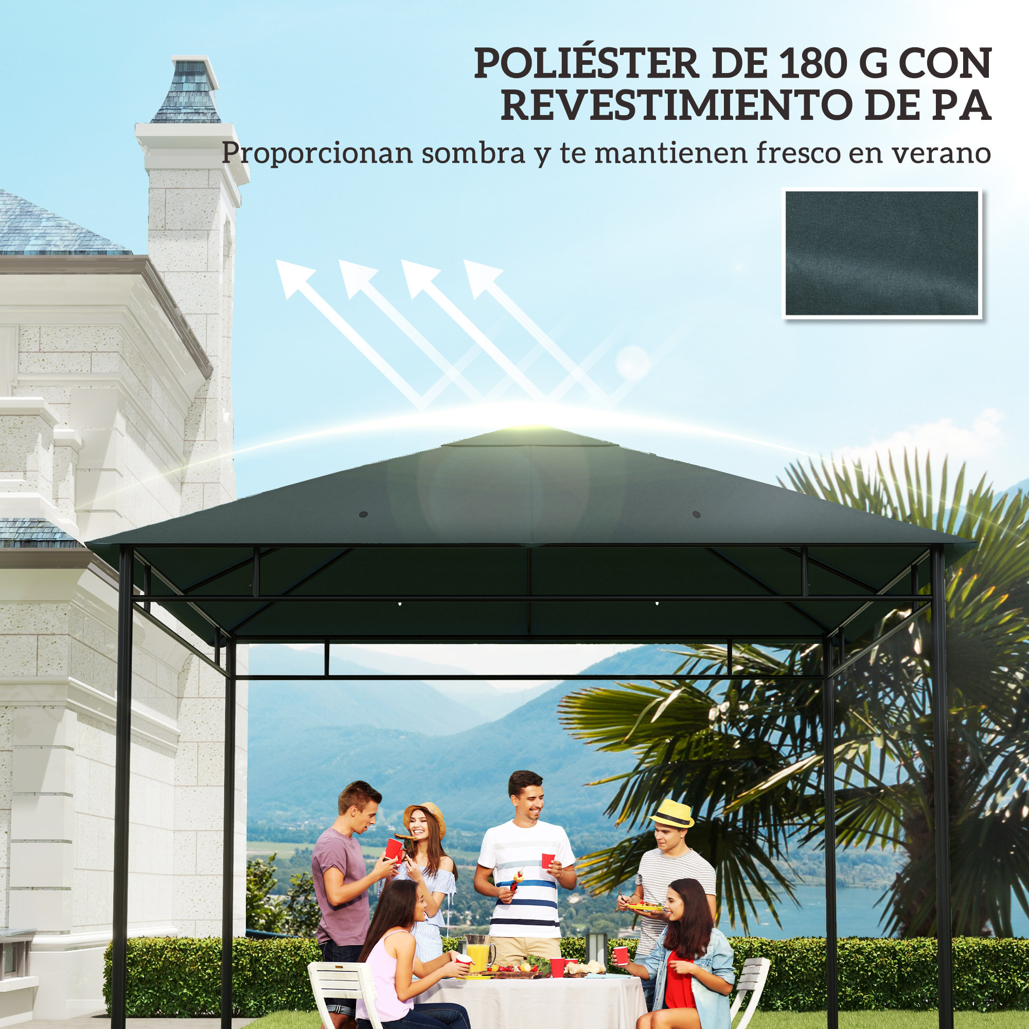 Outsunny Techo de Repuesto para Cenador, 3x3 m, Cubierta de Repuesto con 8 Orificios de Drenaje, Ventilación y Protección UV, SOLO Toldo de Recambio para Pabellón Gazebo, Verde Oscuro