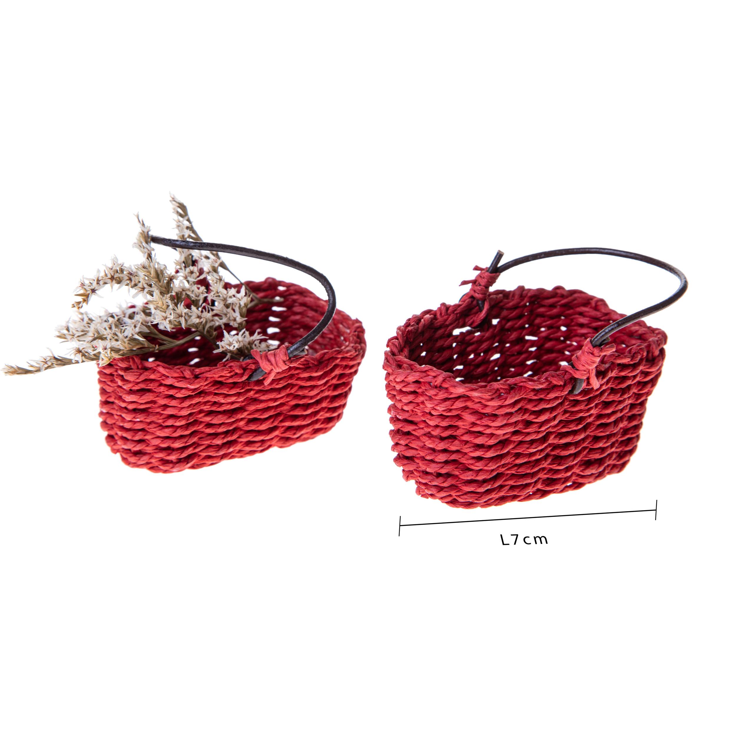 Cestino Ovale Di Carta, Con Manico. Larghezza 7 Cm - Pezzi 12 - 7X3,5X4,5cm - Colore: Rosso - Bianchi Dino - Cesti Mini