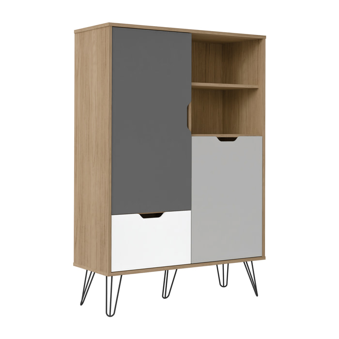 Aparador alto – Roble, blanco, gris claro y gris oscuro