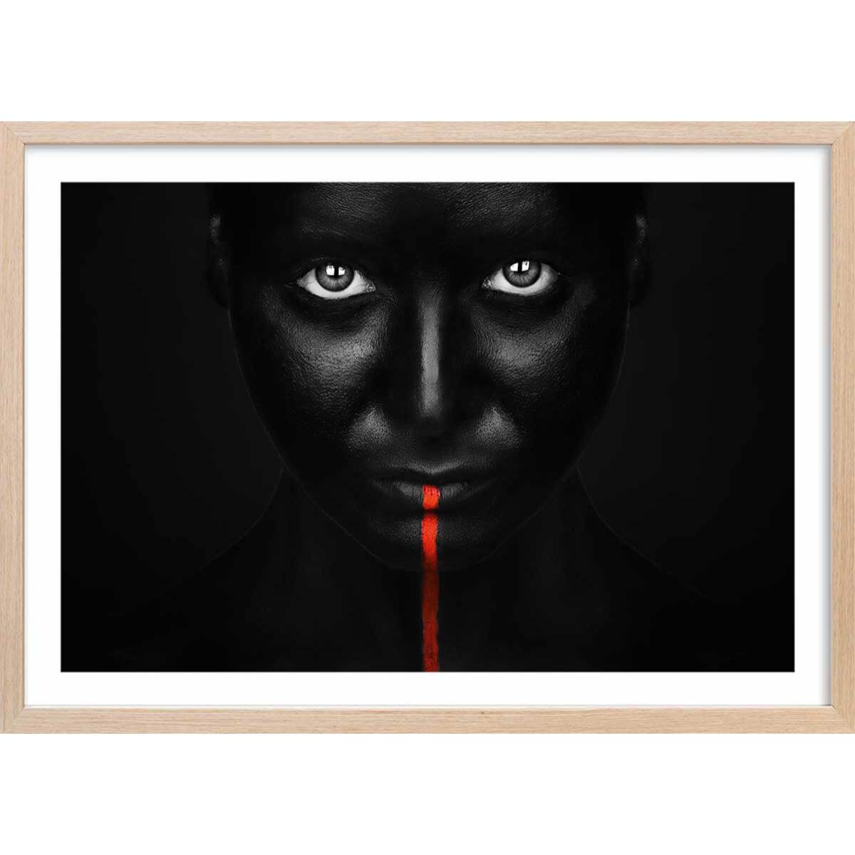 Affiche photo d'art portrait rouge Affiche + cadre en bois - Chêne