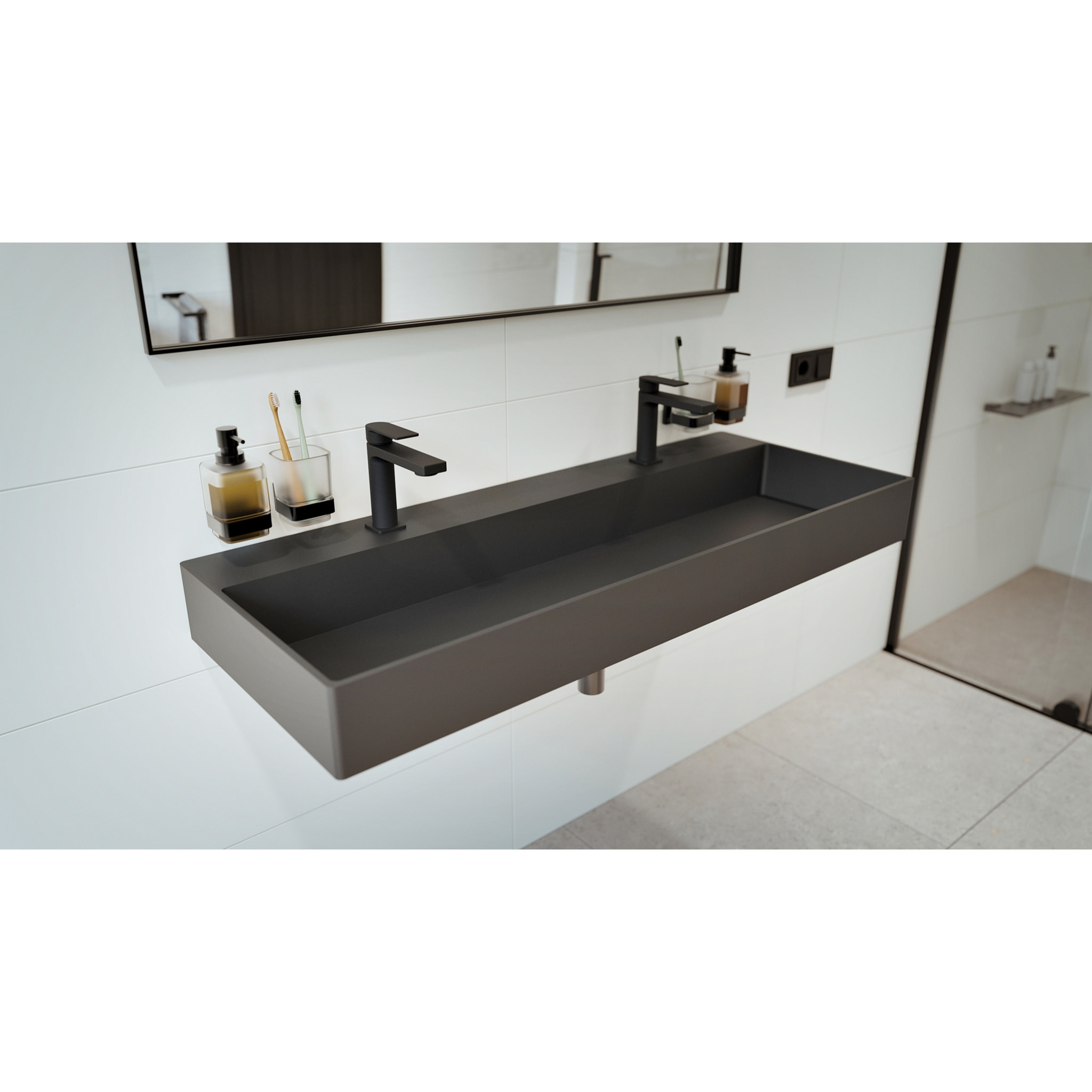 Lavabo SAT Infinitio 121,4x46,9 cm noir mat deux trous pour robinetterie (SATINF12046BKM)