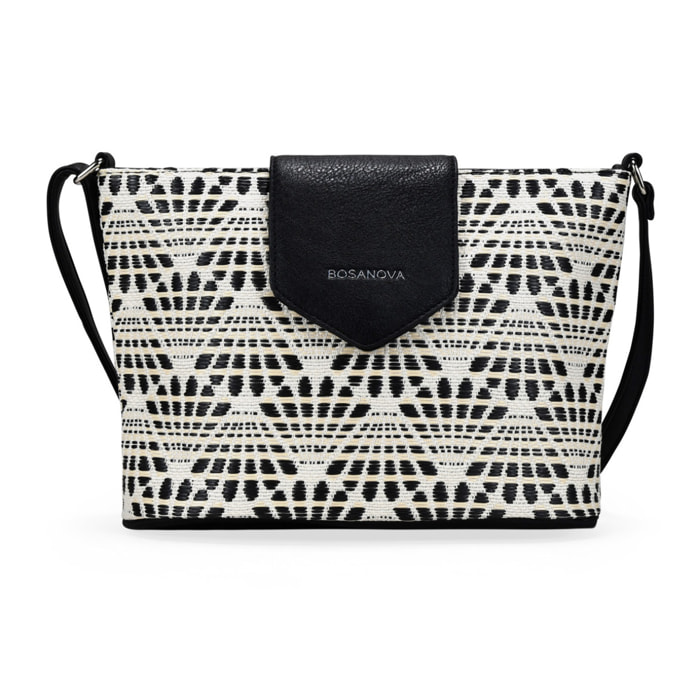 Bolso bandolera negro en rafia con solapa