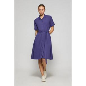 Vestito viola azzurrino abbottonato con ricamo PC