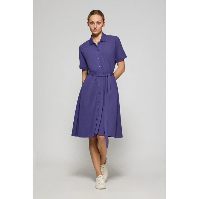 Vestito viola azzurrino abbottonato con ricamo PC