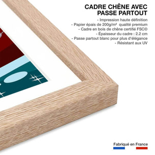 Poster retro lac de côme Affiche + cadre en bois - Chêne