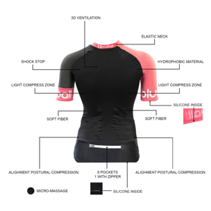 Maglia a compressione da corsa a maniche corte da donna di Blueball in nero e rosa