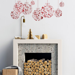 Sticker Noël boules de noël rouge - Autocollants stickers adhésifs noël - décoration fêtes