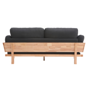 Canapé scandinave déhoussable 3 places en tissu gris anthracite et bois clair KYO