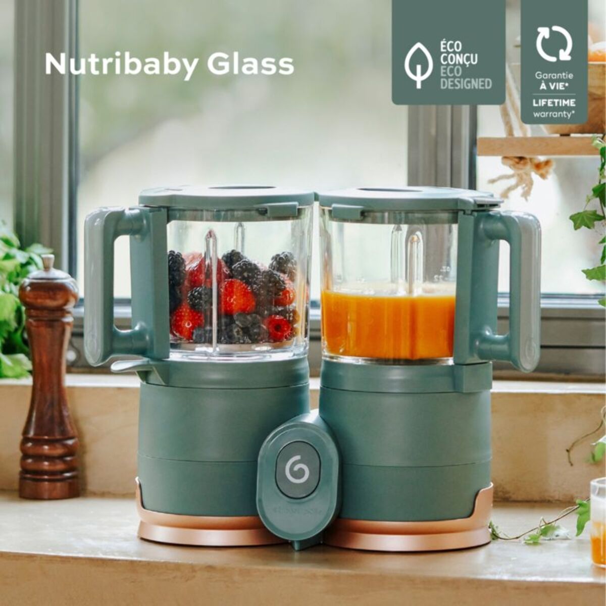 Mixeur Cuiseur Bébé BABYMOOV Nutribaby Glass Green