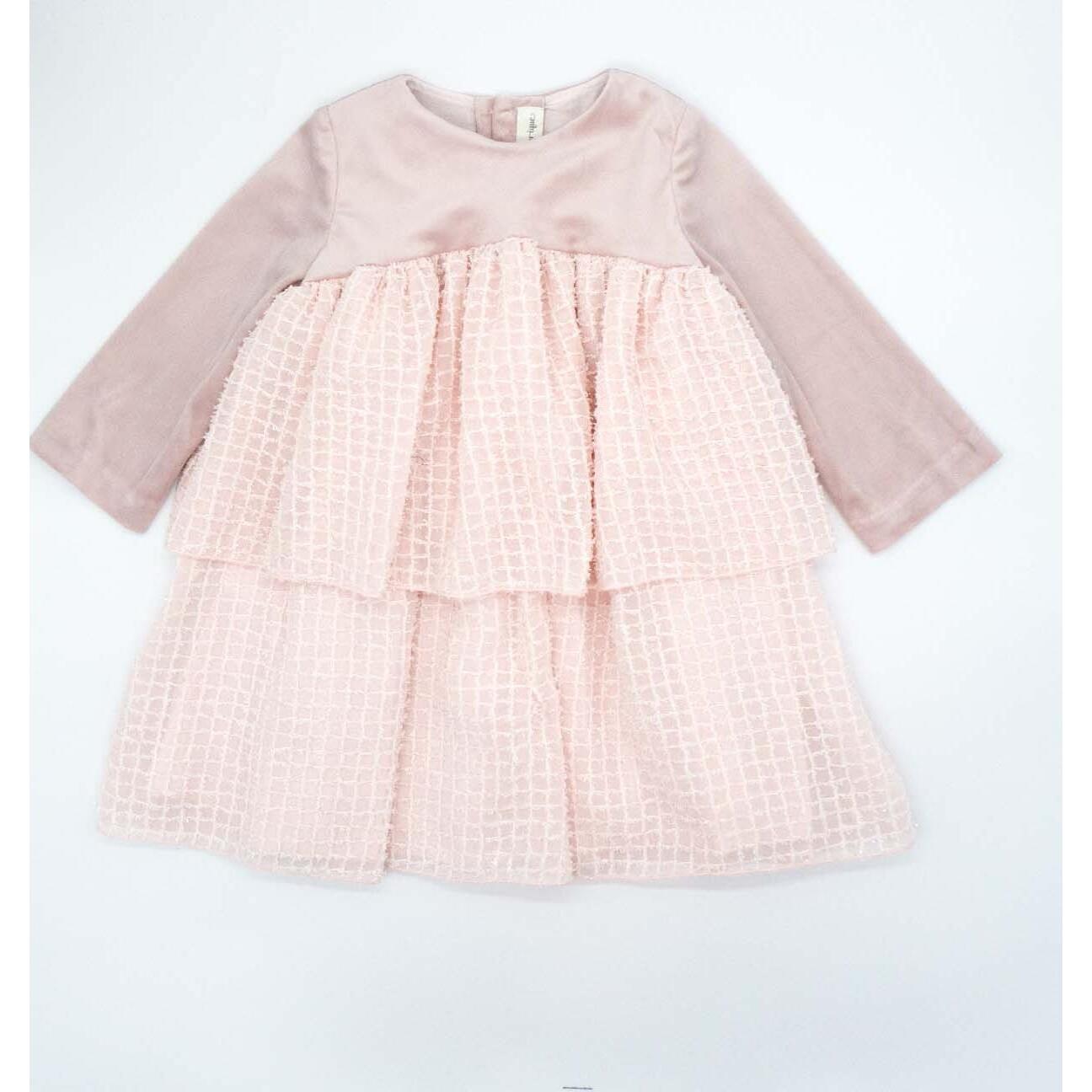 Vestido terciopelo rosa con vuelo de gasa