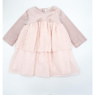 Vestido terciopelo rosa con vuelo de gasa