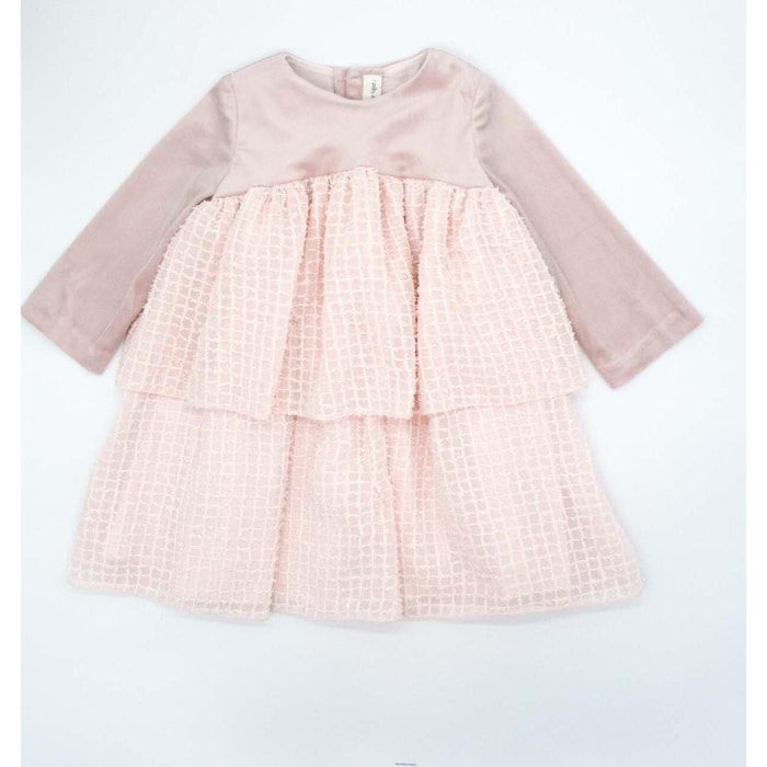 Vestido terciopelo rosa con vuelo de gasa