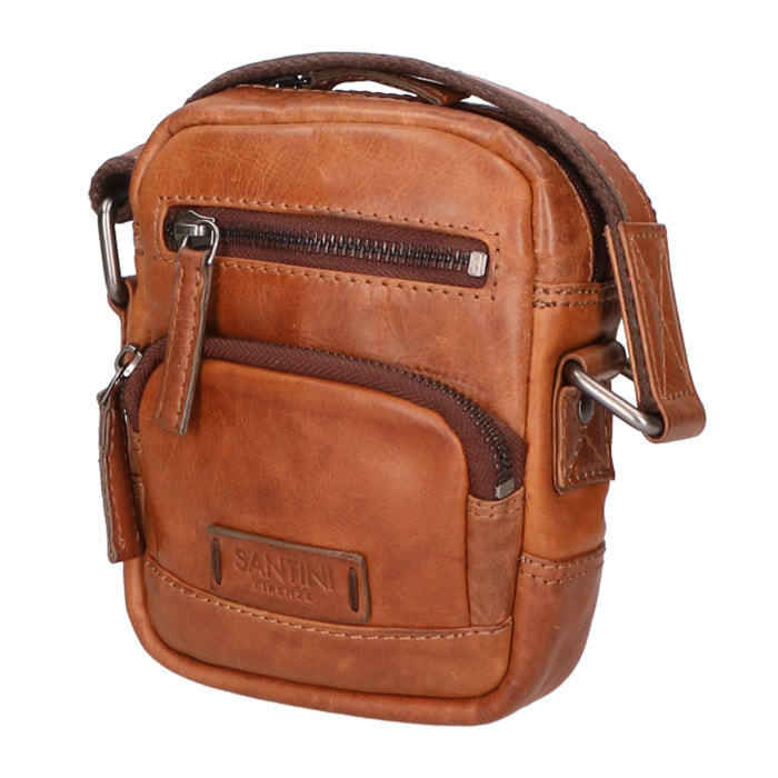 Borsa a tracolla unisex vera pelle - Modello False - Made in Italy - 17.0 x 17.0 x 3.0 cm
