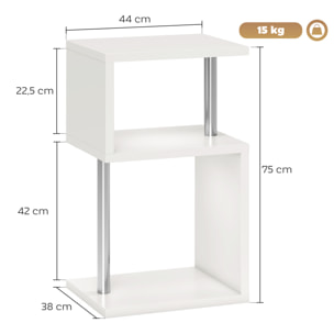 Mesa Auxiliar con Luz LED de 3 Niveles Mesita Auxiliar Moderno con Forma de S Estantes Abiertos y Estructura de Aluminio para Salón Dormitorio 44x38x75 cm Blanco Brillo