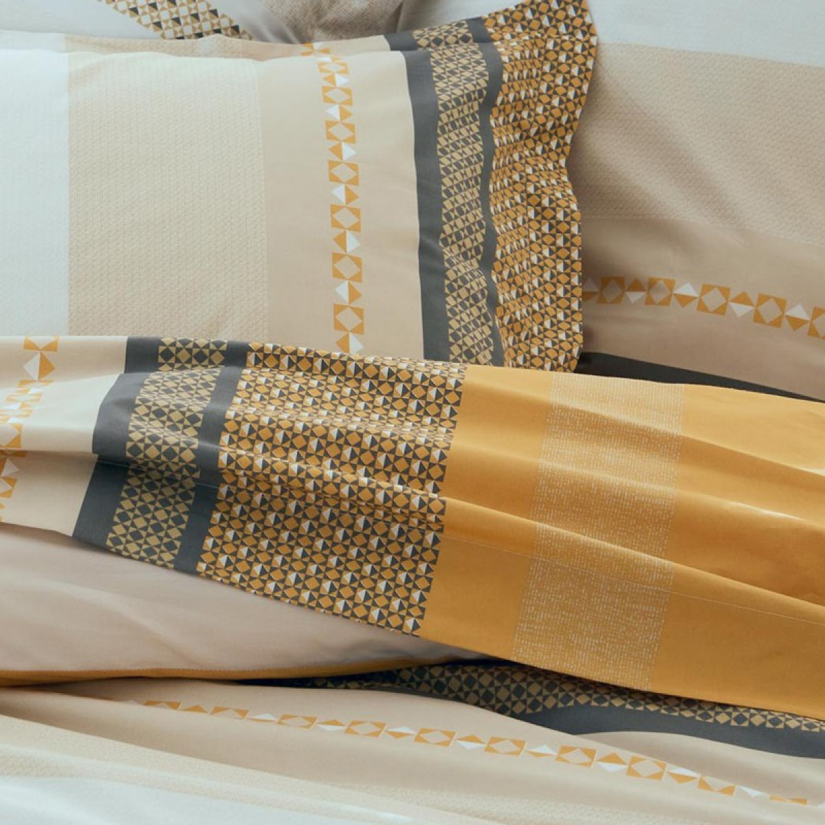 Drap plat en percale de coton au style ethnique chic - Jaune