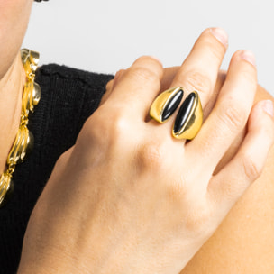 Anillo con Resina Negra acabado oro 18k