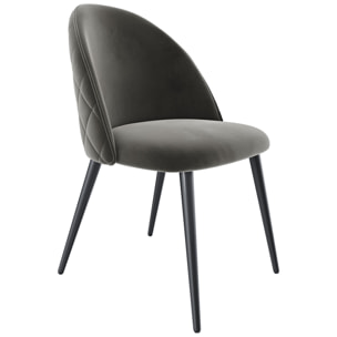 Set di 4 Sedie Imbottite Da Pranzo In Velluto Sedia Gambe In Metallo Nero Schienale Soggiorno Salotto Camera 43 x 47.5 x 80 Cm (Grigio)