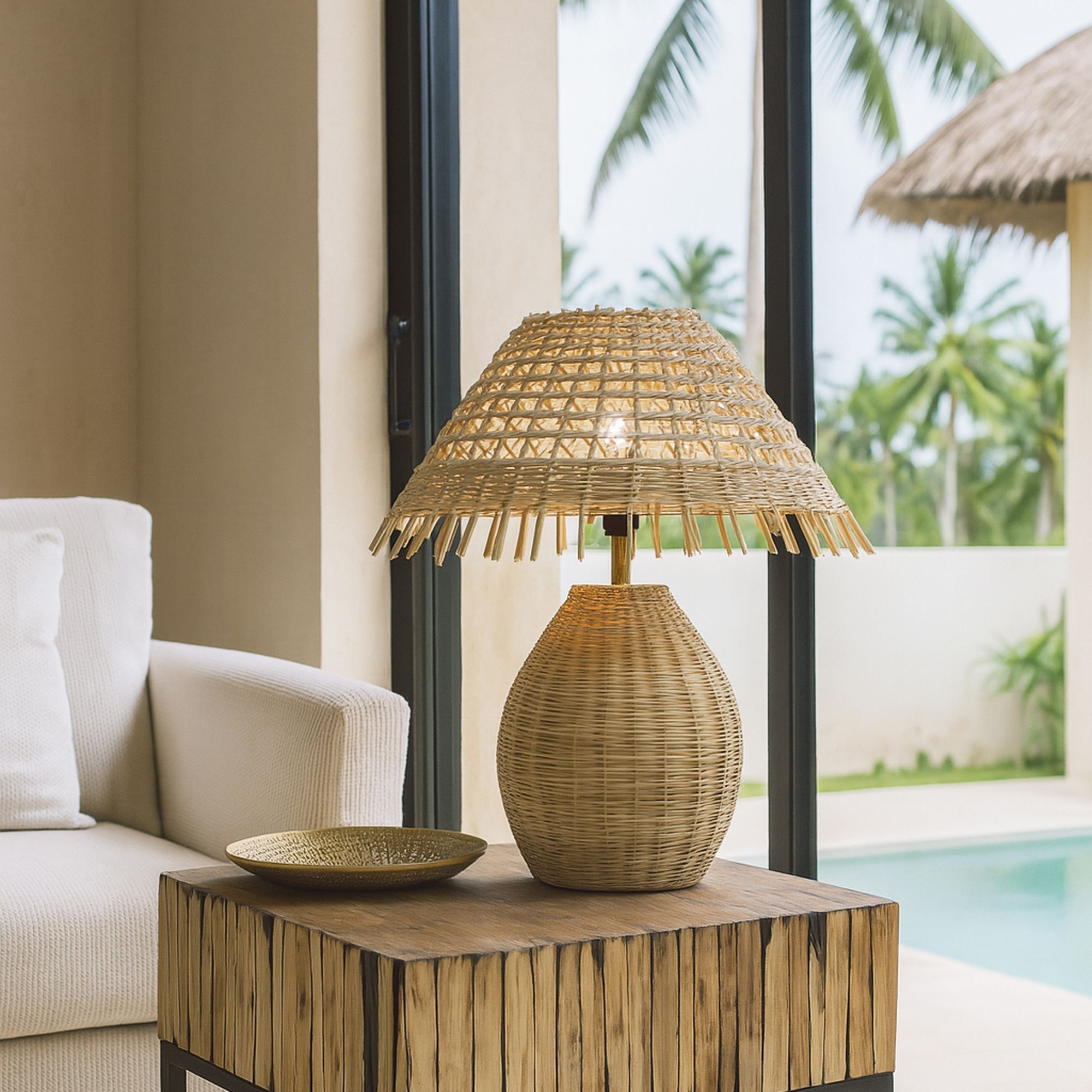 Lampe à poser en rotin h44cm JOYCE