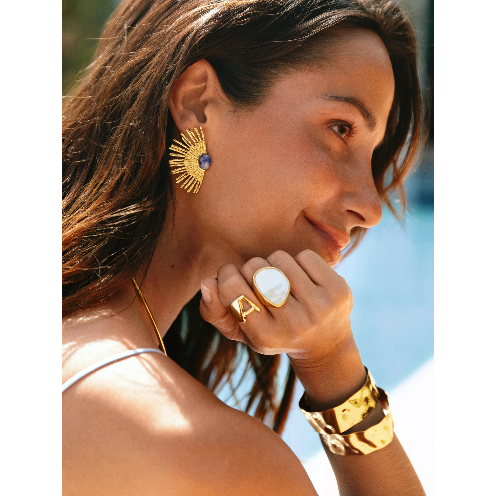 Orecchini Sunbeam Blu Acciao Placcato Oro