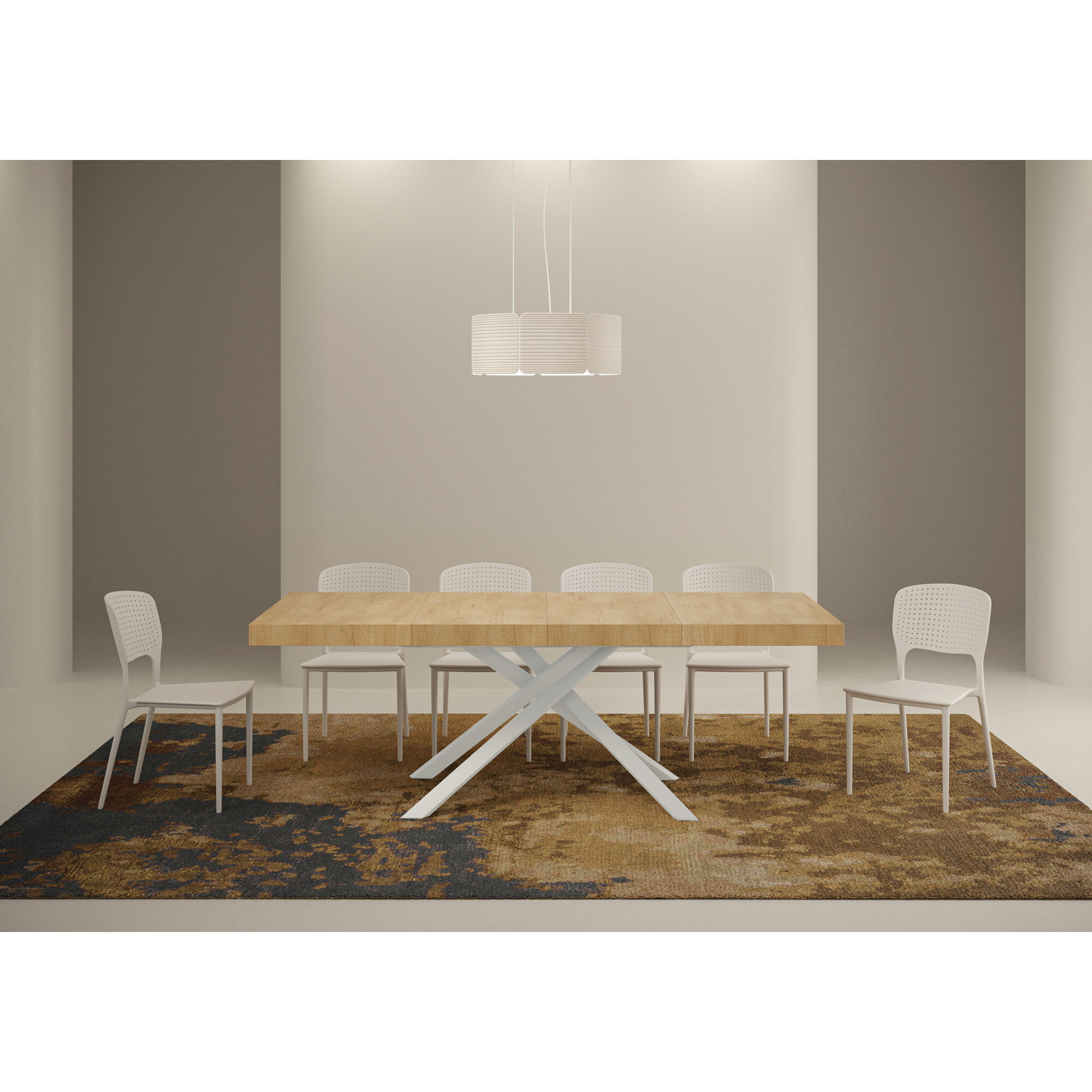 Table extensible 90x120/224 cm Karida Premium chêne nature pieds blanc