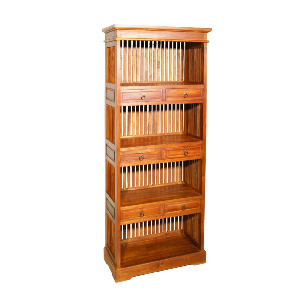 API - Étagère bibliothèque marron 6 tiroirs bois Teck