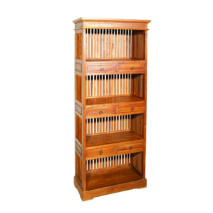 API - Étagère bibliothèque marron 6 tiroirs bois Teck