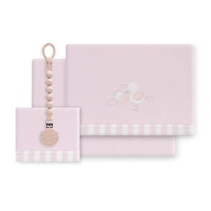 Triptico Cuna Coralina Cigueña Oso + Broche Rosa