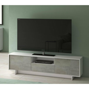 Mobile Porta TV Darrighin, Supporto per televisione da salotto, Credenza bassa da soggiorno a 2 ante e 1 cassetto, 100% Made in Italy, 170x42h48 cm, Bianco e Cemento