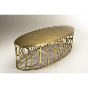 JONAS - Table basse ovale 150x60cm aluminium doré piètement graphique