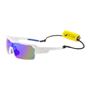 Gafas de deportes acuáticos OCEAN RACE - Blanco mate / Revo azul y plaquetas y puntas azules