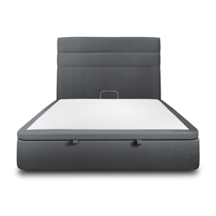 Lit avec sommier et tête de lit à lignes - Tissu velours au style chic - Adapté à tous les matelas, montage rapide - Esprit hôtel - Rangement XXL - Hauteur Totale : 39cm